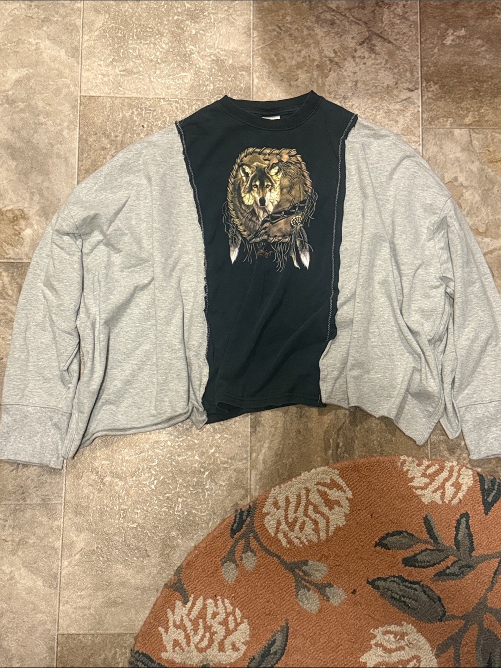 Upcycled Vintage 1999 Biketoberfest Wolf Pattern Shirt